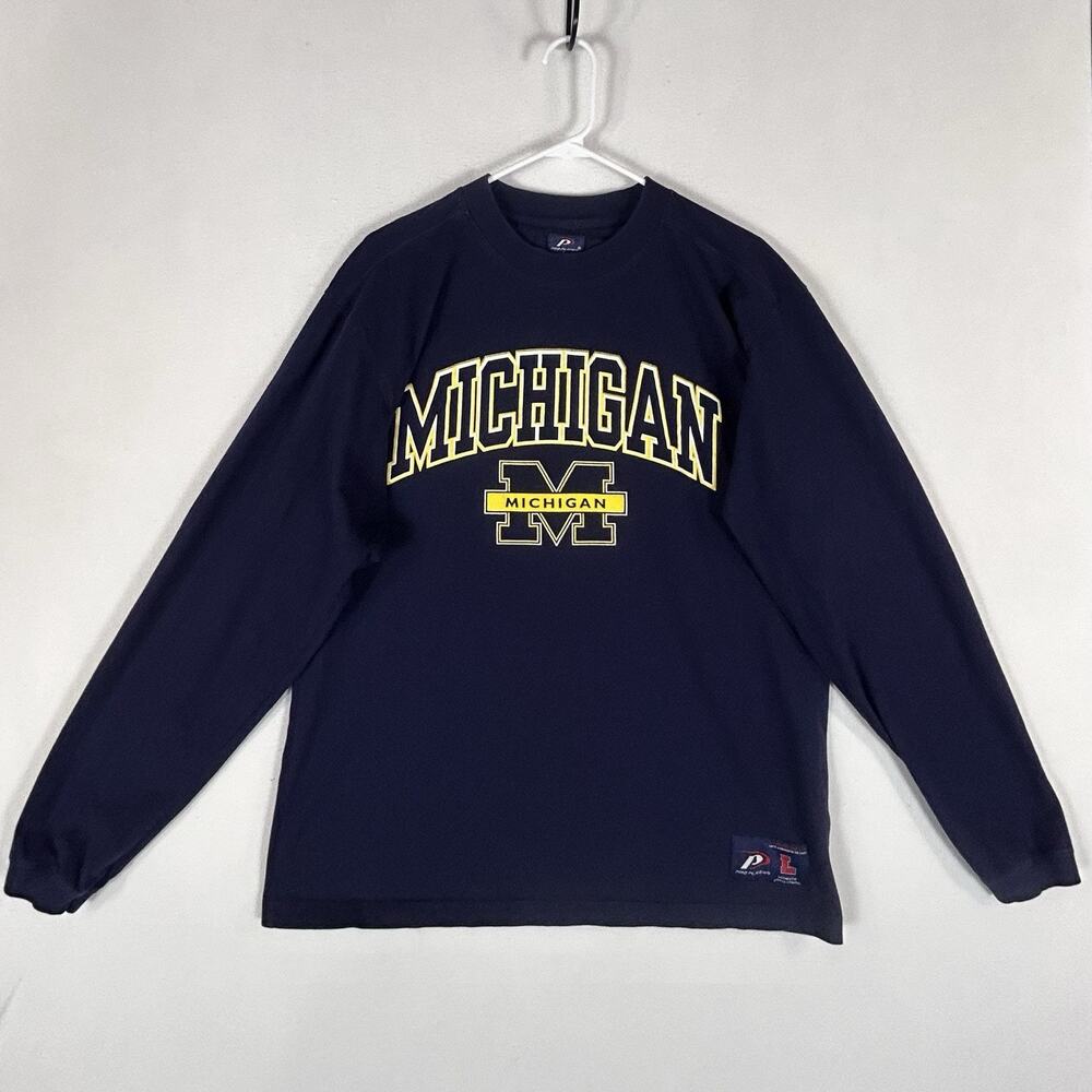 University of Michigan Football Blue Long Sleeve Shirt Mens Large Blue Logo UM